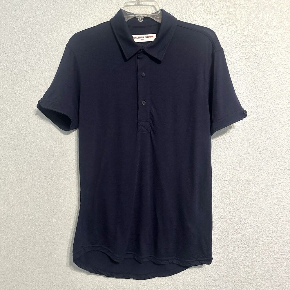 Orlebar Brown Polo Shirt Mens Size Large Navy Blue Merino Wool Sebastian